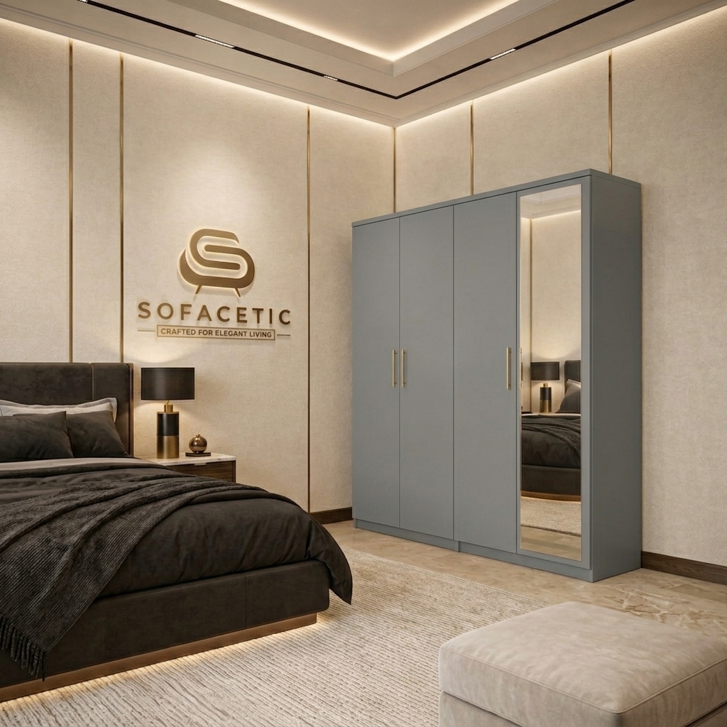 4 Door Grey Color Wardrobe