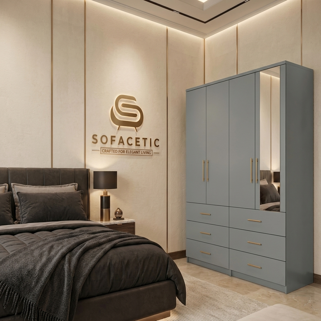 4 Door Grey Color Wardrobe