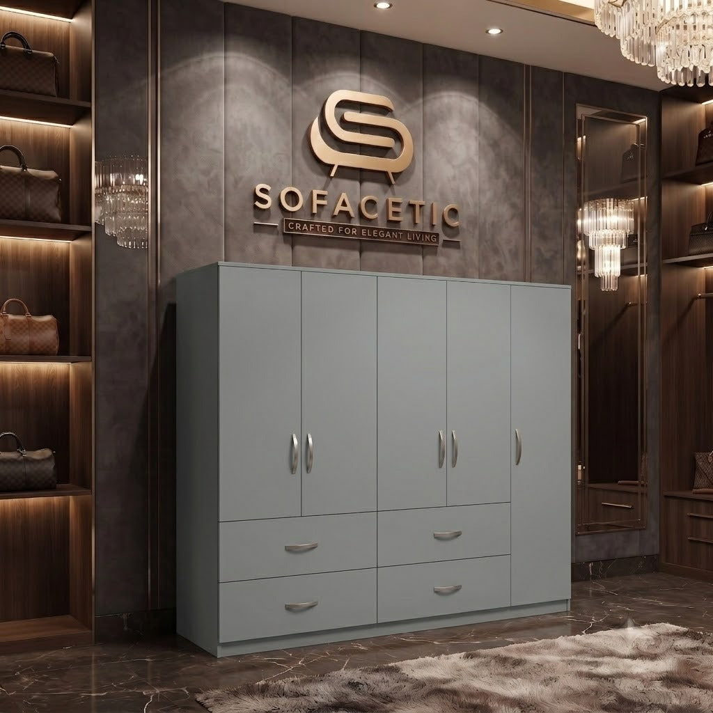 5 Door Grey color Wardrobe