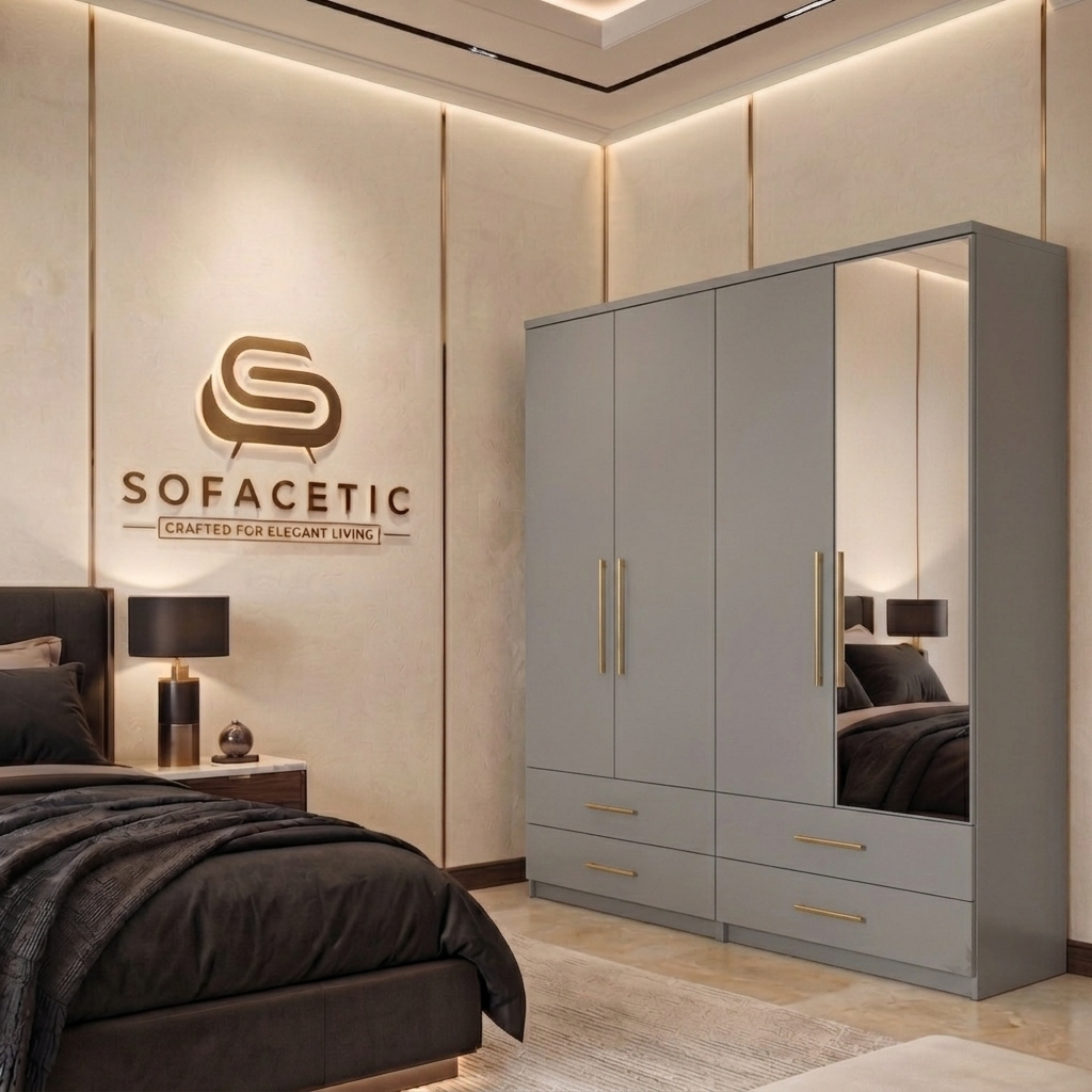 4 Door Grey Color Wardrobe