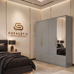 4 Door Grey Color Wardrobe