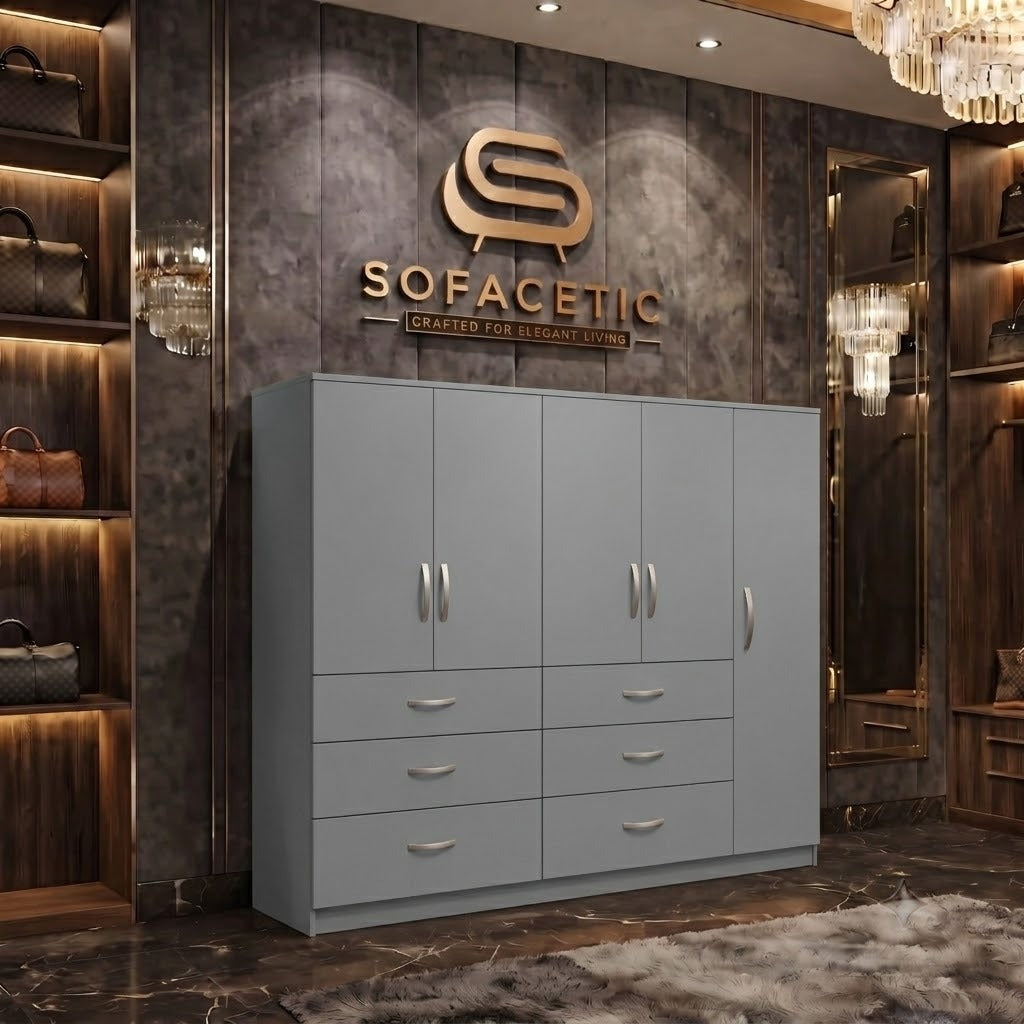 5 Door Grey color Wardrobe