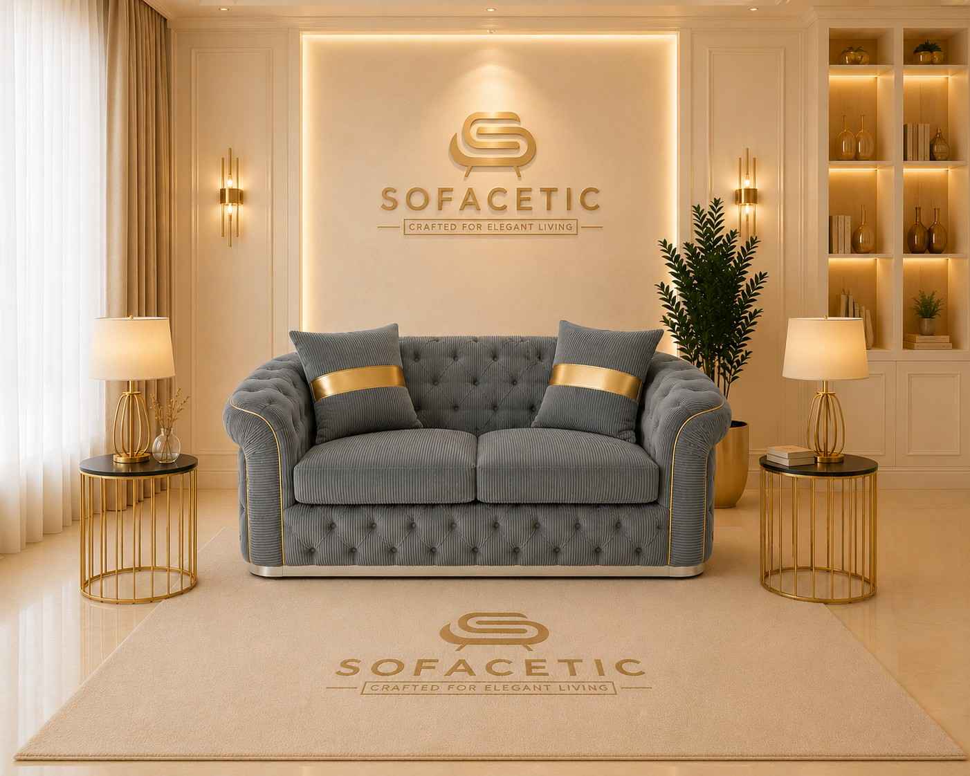 Madrid Jumbo Cord Fabric Chesterfield Sofa Set
