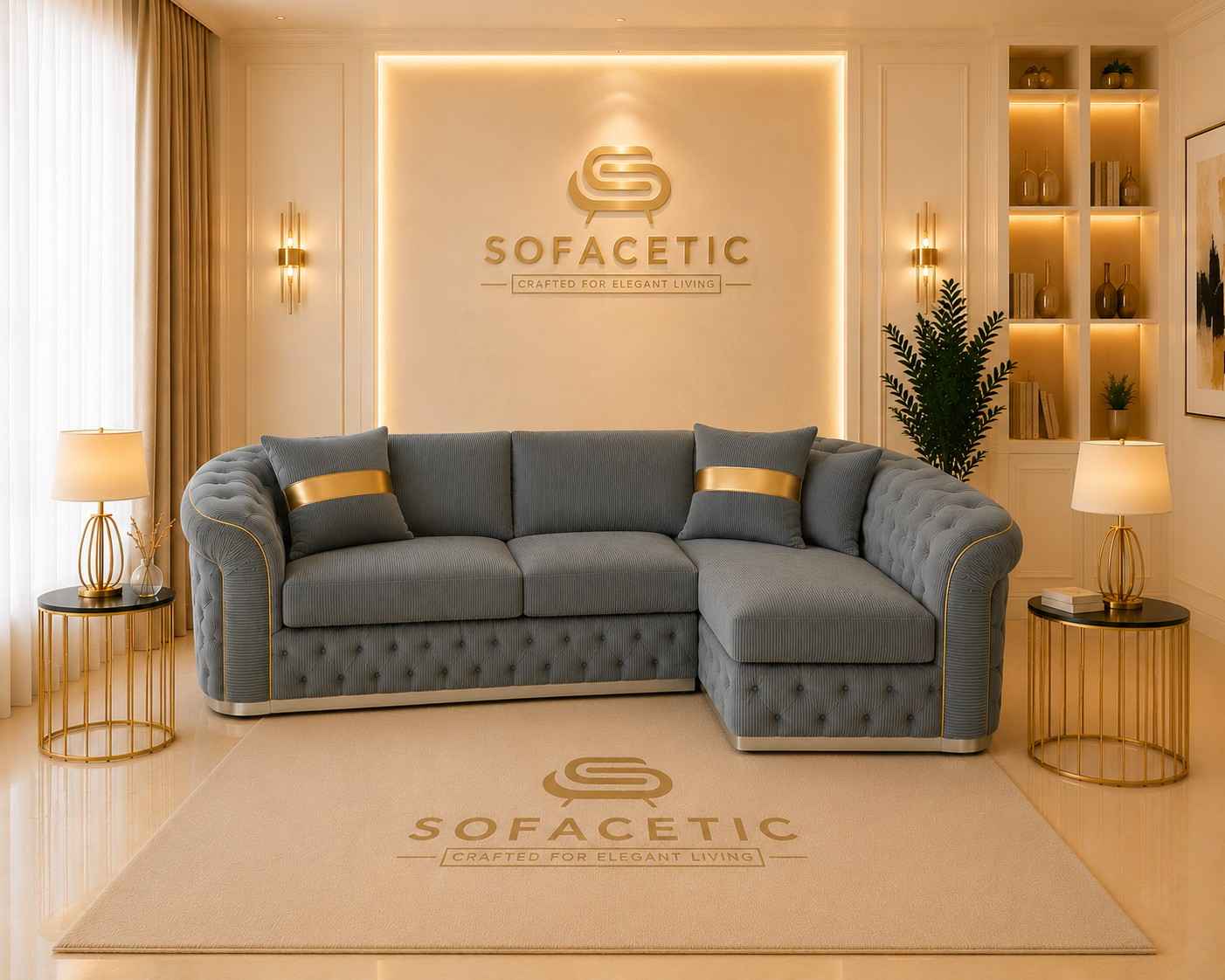 Madrid Jumbo Cord Fabric Chesterfield Sofa Set
