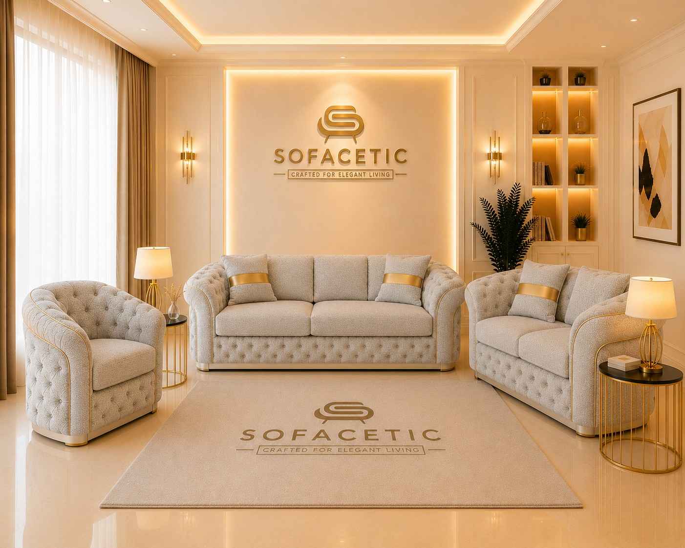 Madrid Naples Fabric Chesterfield Sofa Set