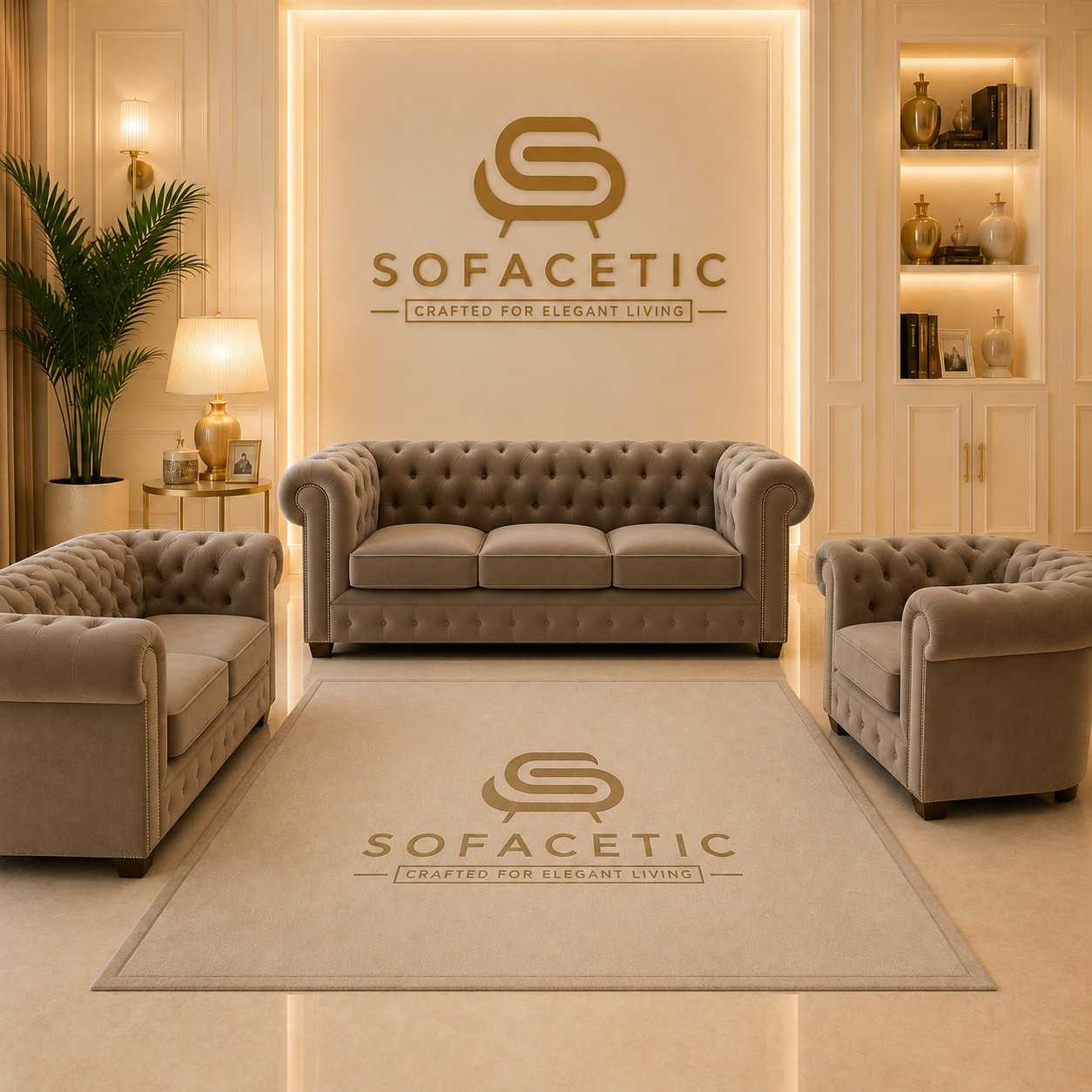 Madrid Naples Fabric Chesterfield Sofa Set