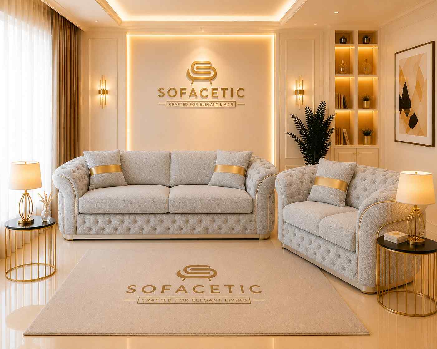 Madrid Naples Fabric Chesterfield Sofa Set
