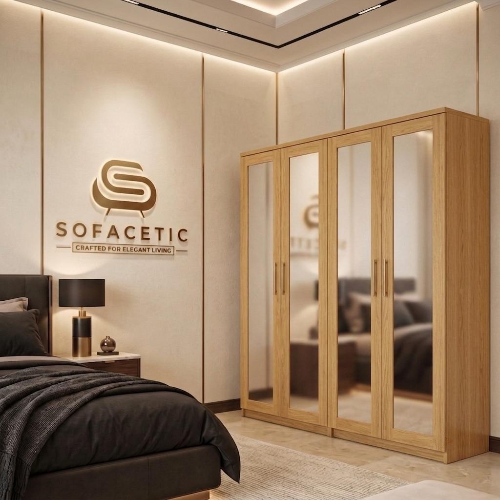 4 Door Oak Color Wardrobe