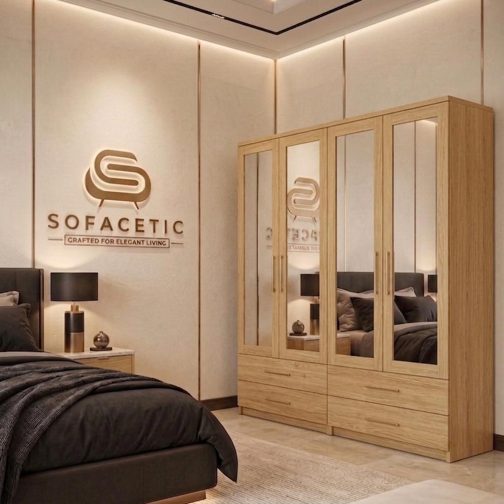 4 Door Oak Color Wardrobe