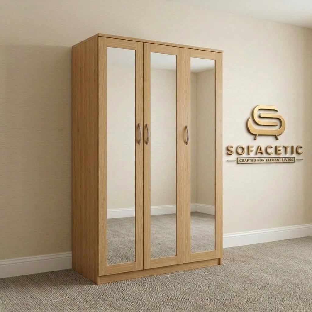 3 Door Oak Color Wardrobe