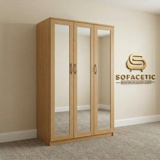 3 Door Oak Color Wardrobe