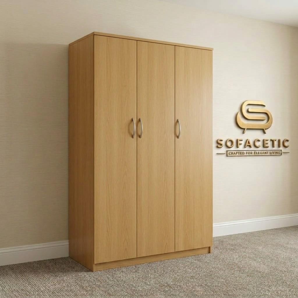 3 Door Oak Color Wardrobe