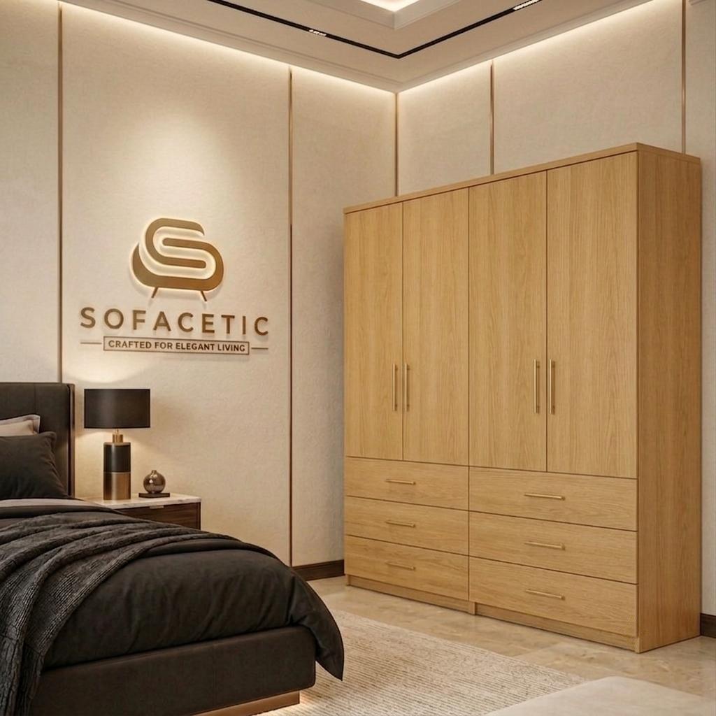 4 Door Oak Color Wardrobe