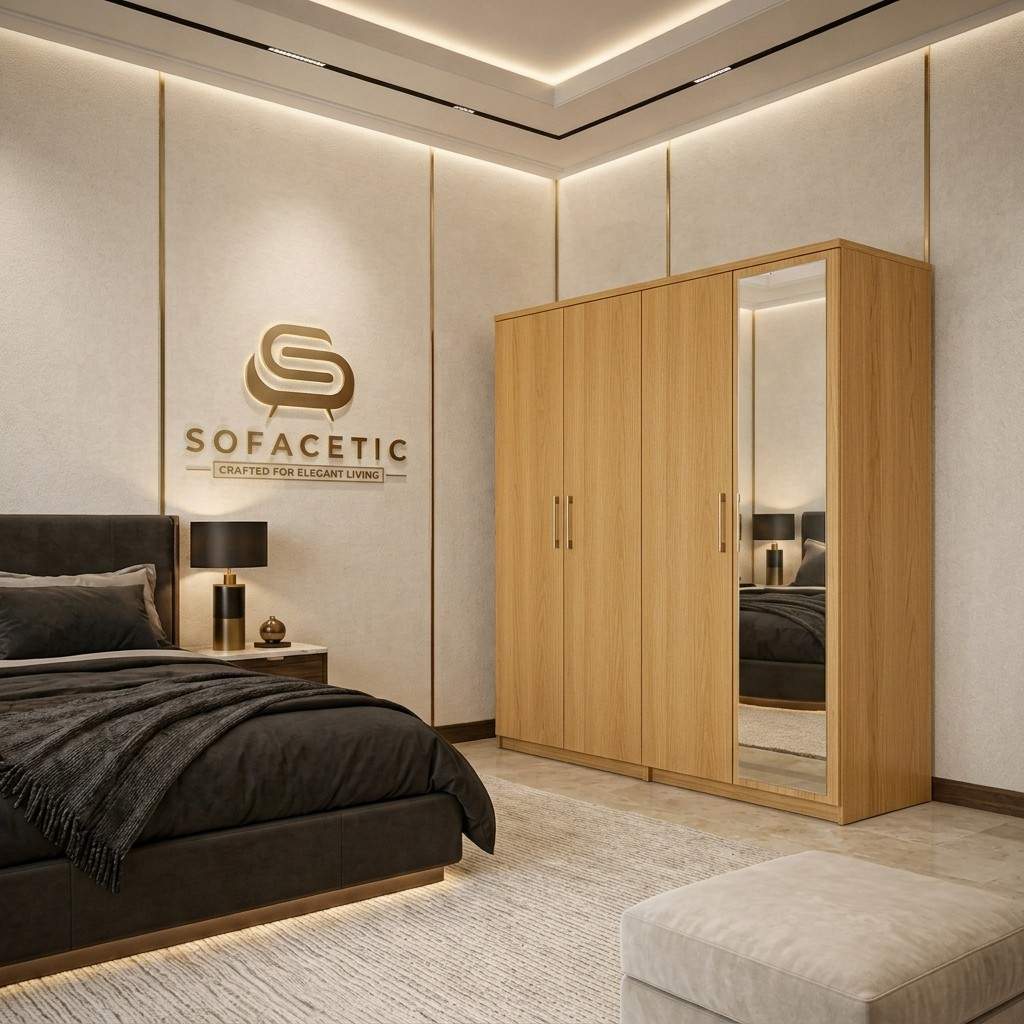 4 Door Oak Color Wardrobe
