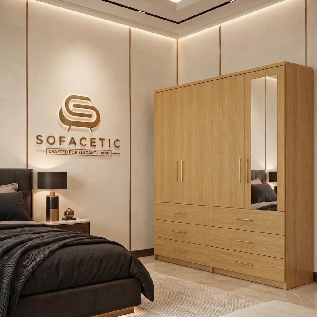 4 Door Oak Color Wardrobe