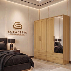 4 Door Oak Color Wardrobe