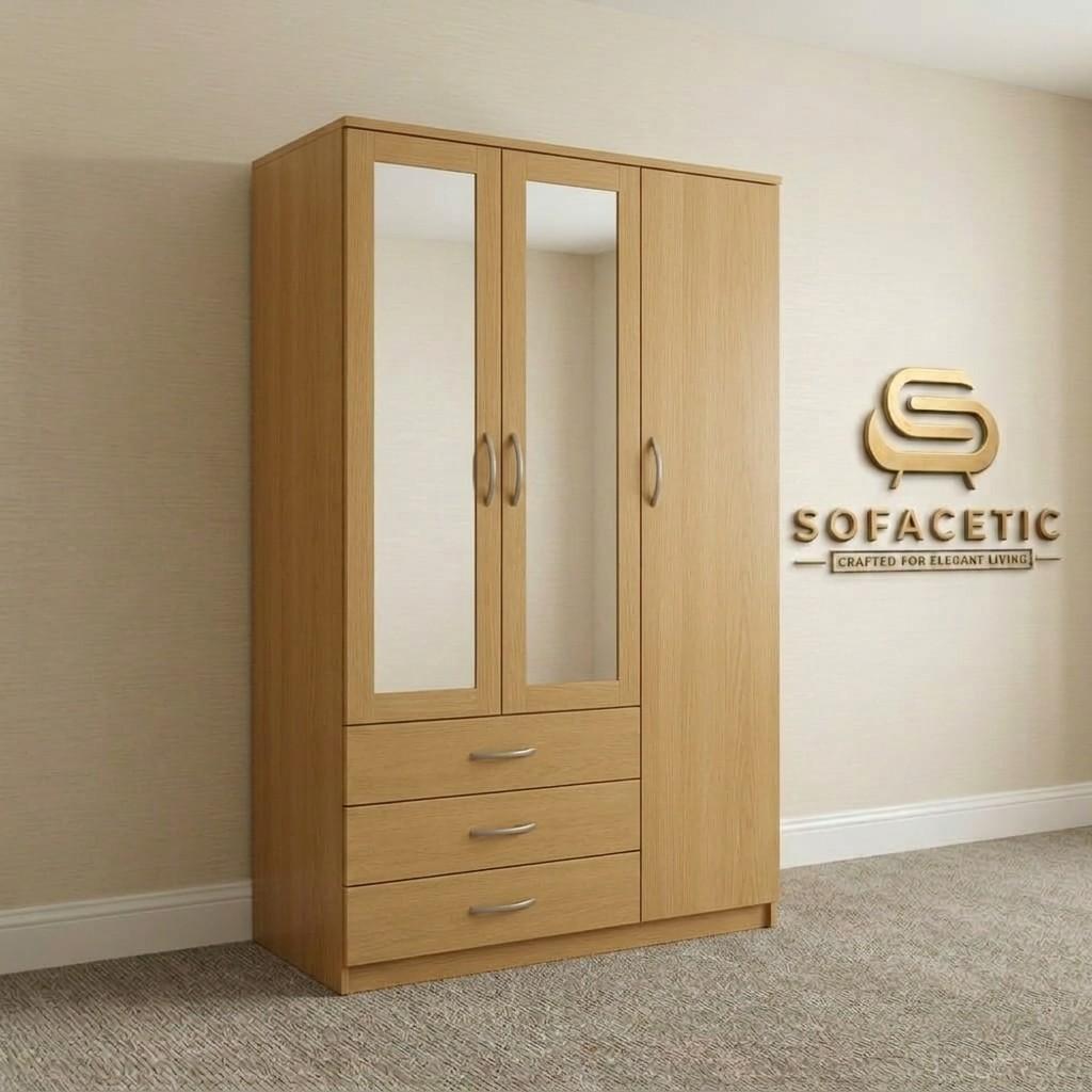 3 Door Oak Color Wardrobe