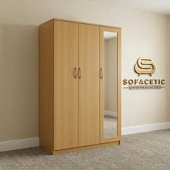 3 Door Oak Color Wardrobe