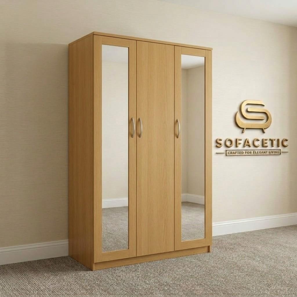 3 Door Oak Color Wardrobe