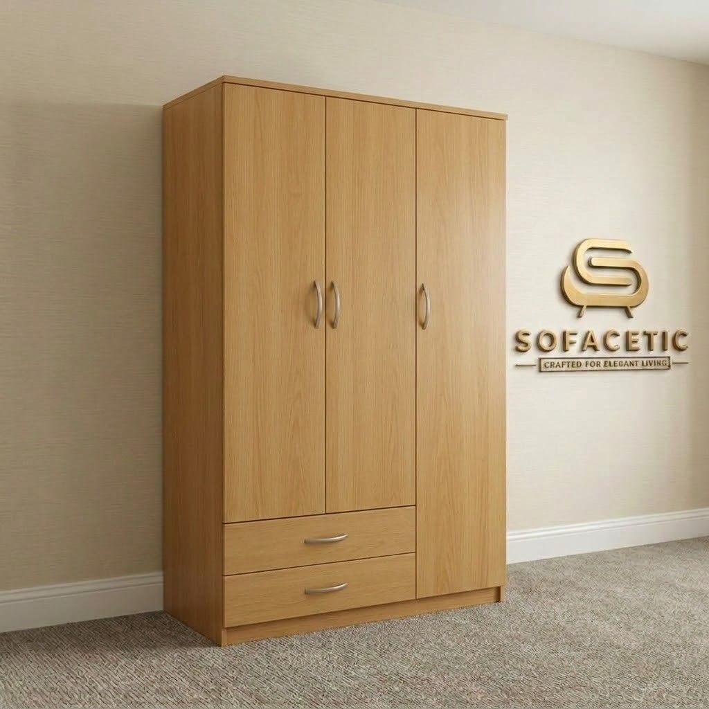 3 Door Oak Color Wardrobe