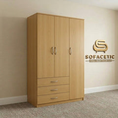 3 Door Oak Color Wardrobe