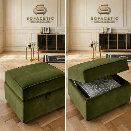 Storage Footstool in Plush Velvet Fabric