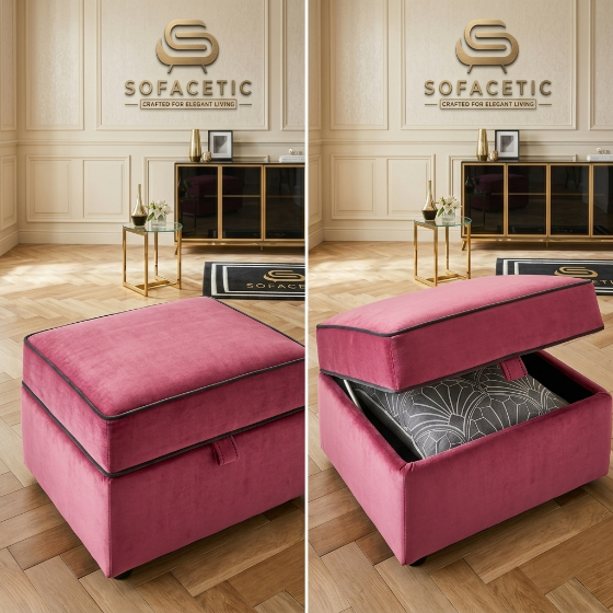 Storage Footstool in Plush Velvet Fabric