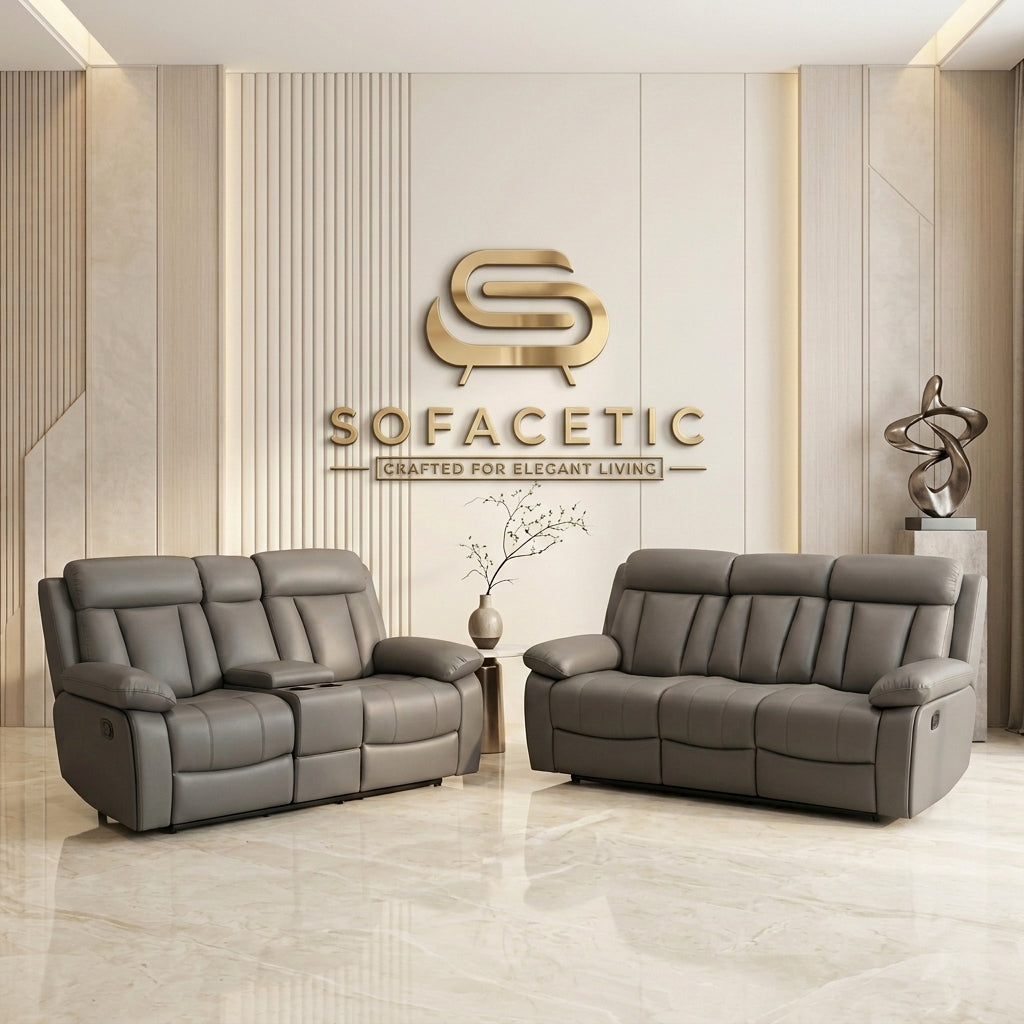 Vancouver Leather Recliner Sofa Grey Set