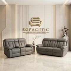 Vancouver Leather Recliner Sofa Grey Set