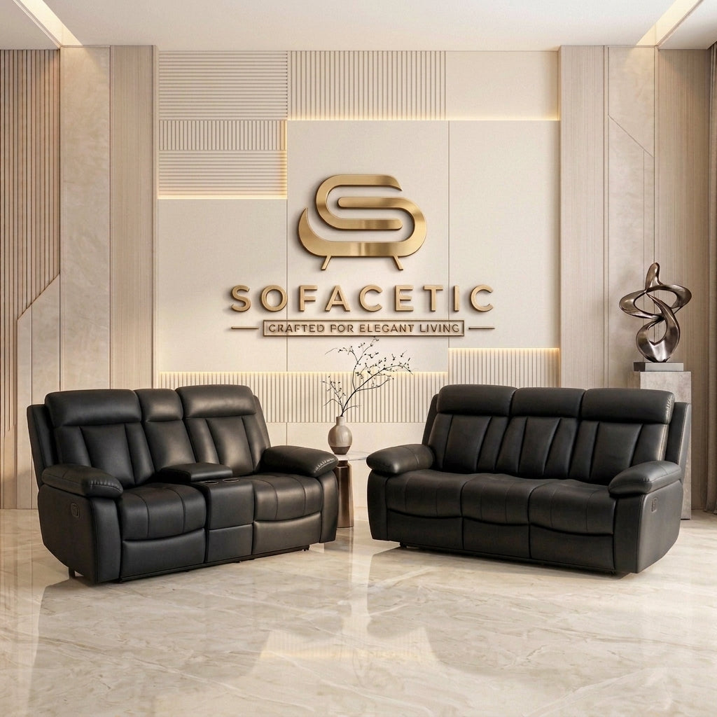 Vancouver Leather Recliner Sofa Black Set