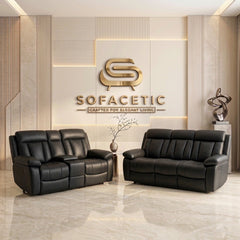 Vancouver Leather Recliner Sofa Black Set