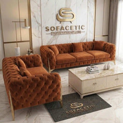 Italian Plush Velvet Fabric Chesterfield Sofa Set
