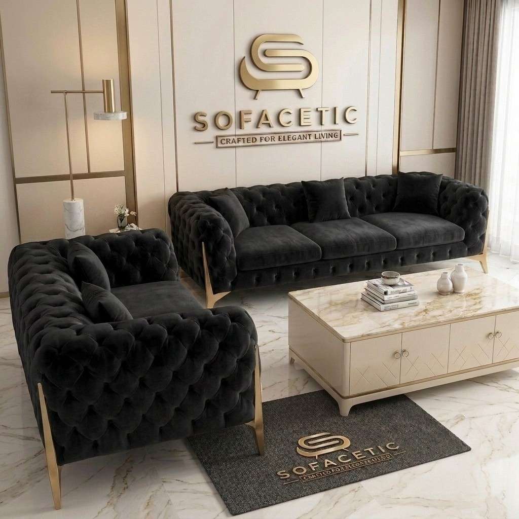 Italian Plush Velvet Fabric Chesterfield Sofa Set