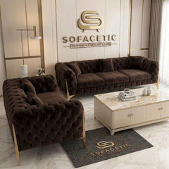 Italian Plush Velvet Fabric Chesterfield Sofa Set