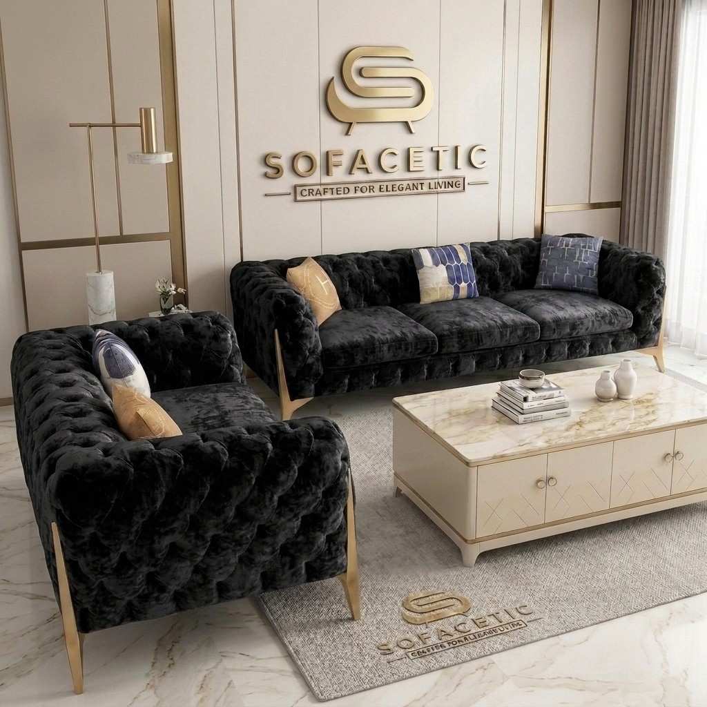 Italian Crush Velvet Fabric Chesterfield Sofa Set