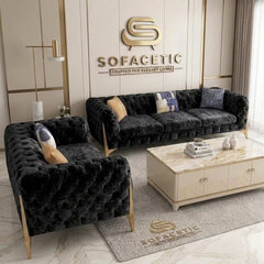 Italian Crush Velvet Fabric Chesterfield Sofa Set