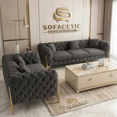 Italian Chenille Fabric Chesterfield Sofa Set