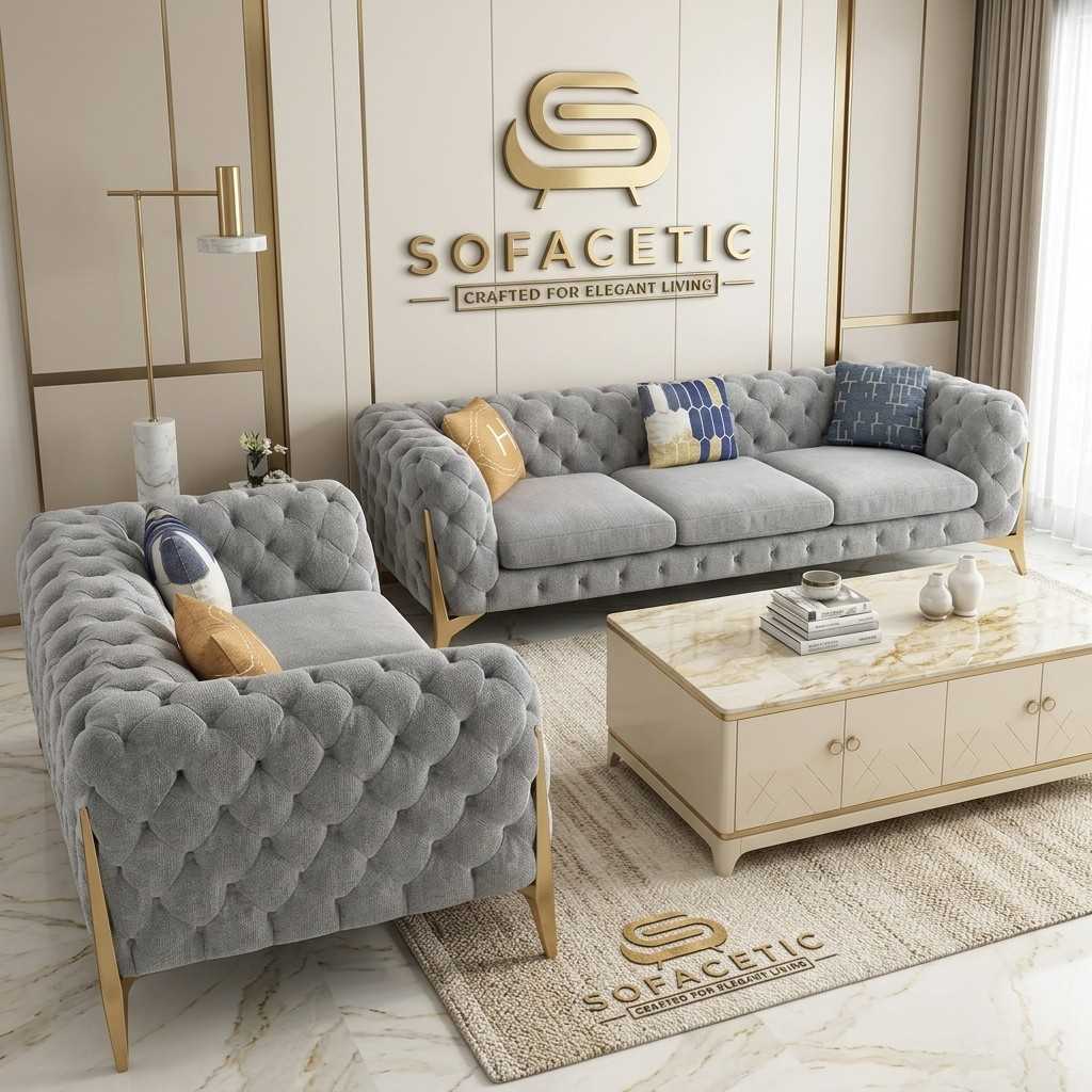 Italian Chenille Fabric Chesterfield Sofa Set