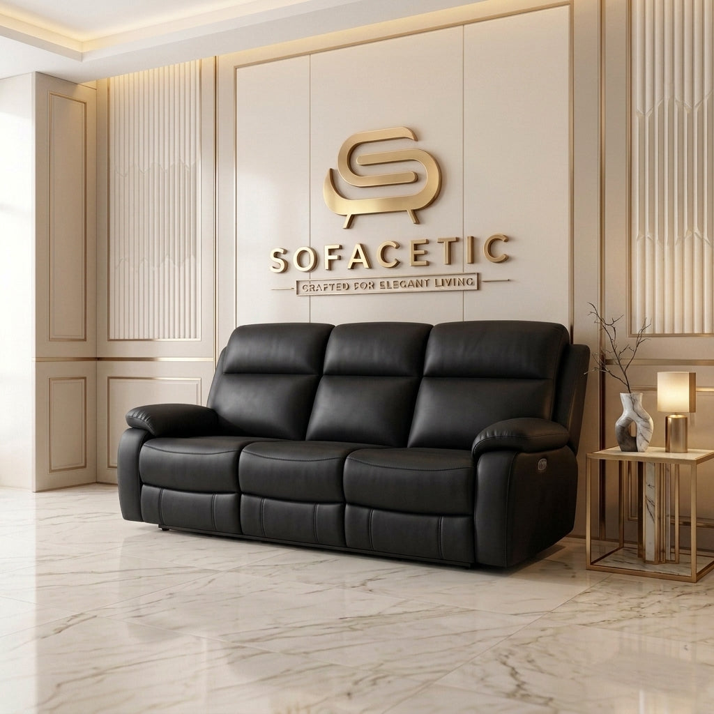 Vancouver Leather Recliner Sofa Black Set