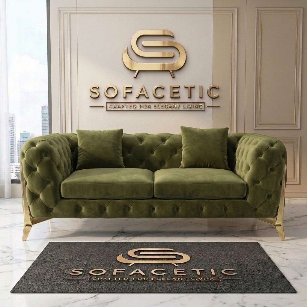 Italian Plush Velvet Fabric Chesterfield Sofa Set