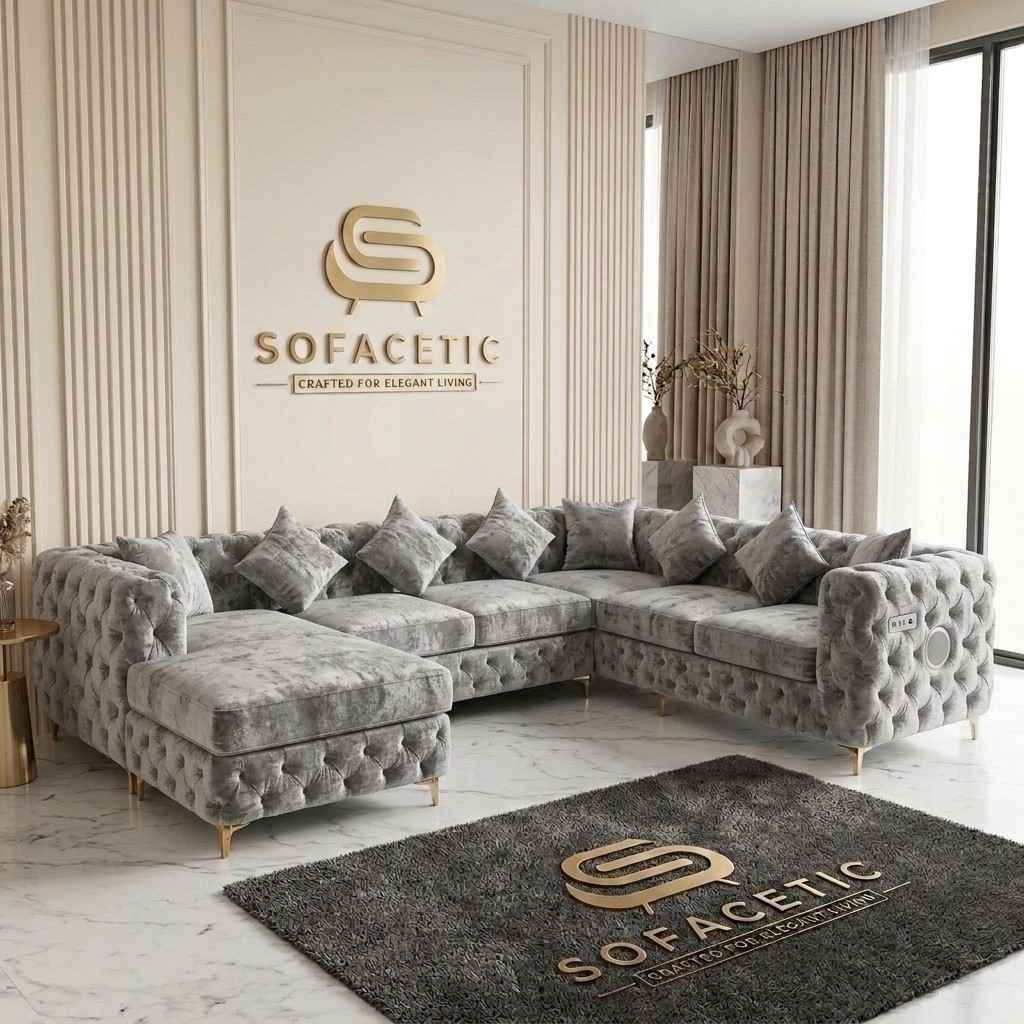 Italian Crush Velvet Fabric Chesterfield Sofa Set