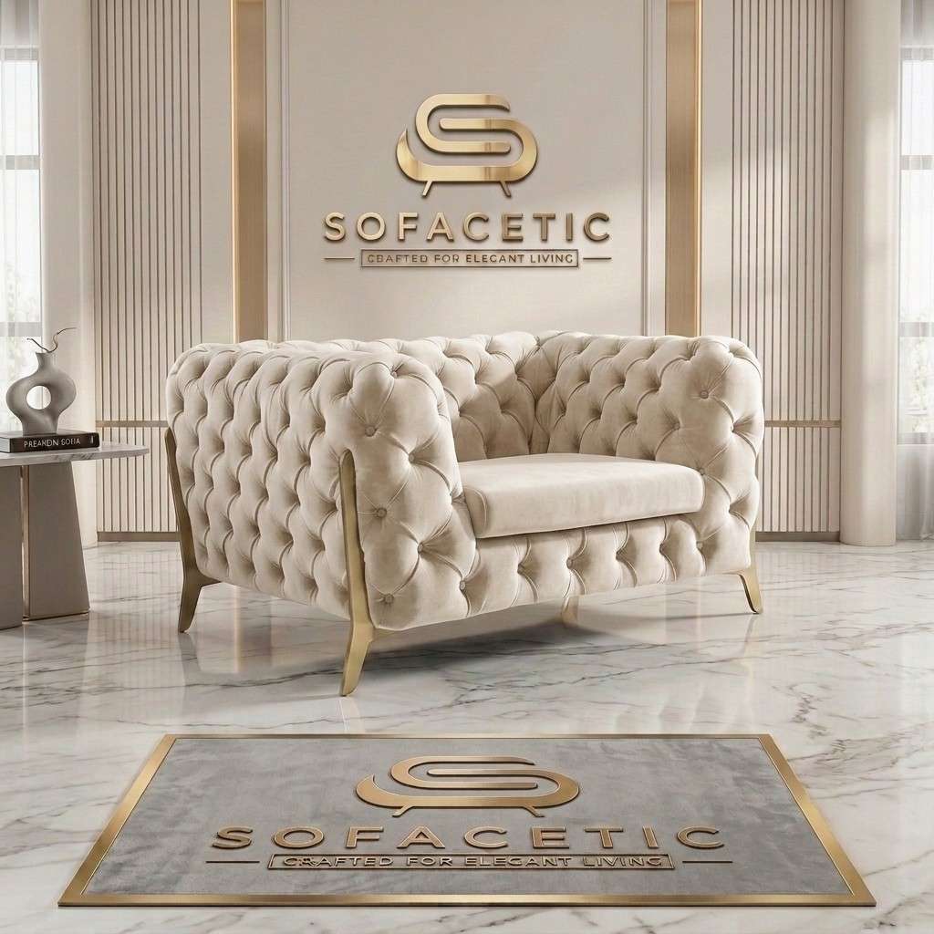 Italian Plush Velvet Fabric Chesterfield Sofa Set