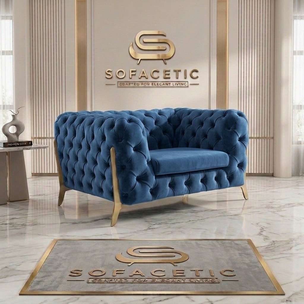 Italian Plush Velvet Fabric Chesterfield Sofa Set