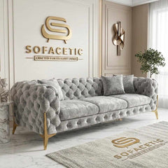Italian Crush Velvet Fabric Chesterfield Sofa Set