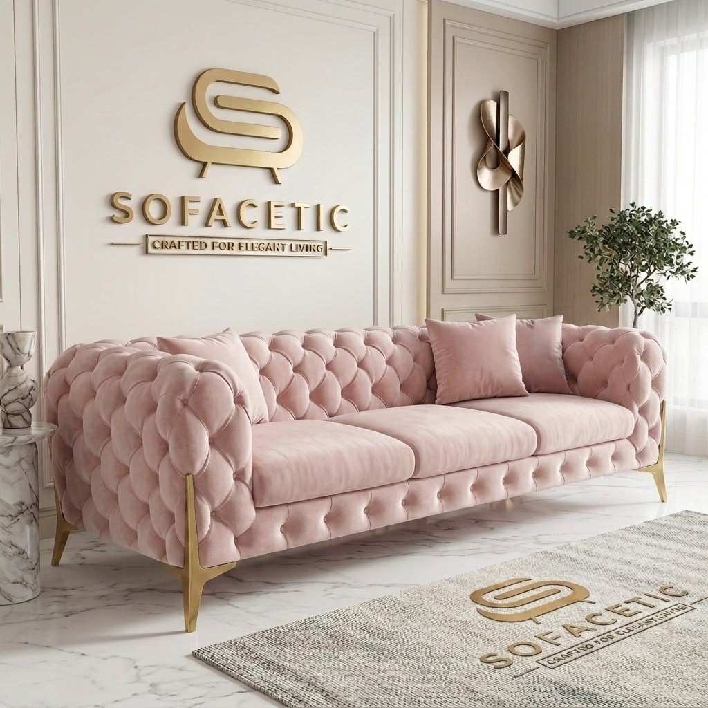 Italian Plush Velvet Fabric Chesterfield Sofa Set