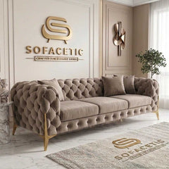 Italian Plush Velvet Fabric Chesterfield Sofa Set