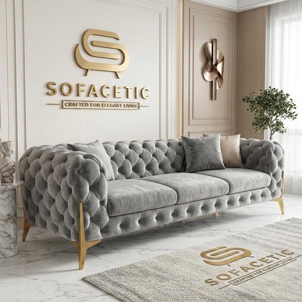 Italian Plush Velvet Fabric Chesterfield Sofa Set