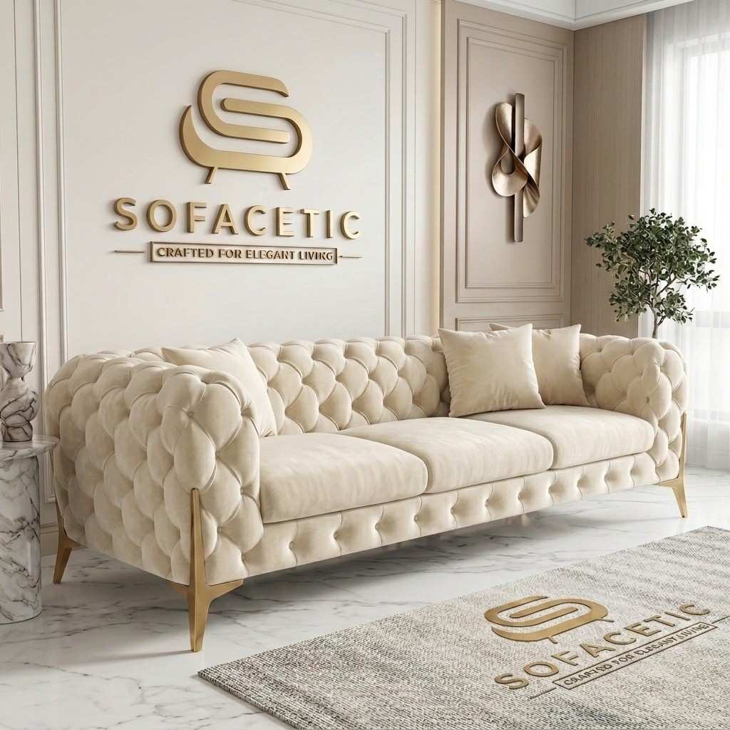Italian Plush Velvet Fabric Chesterfield Sofa Set