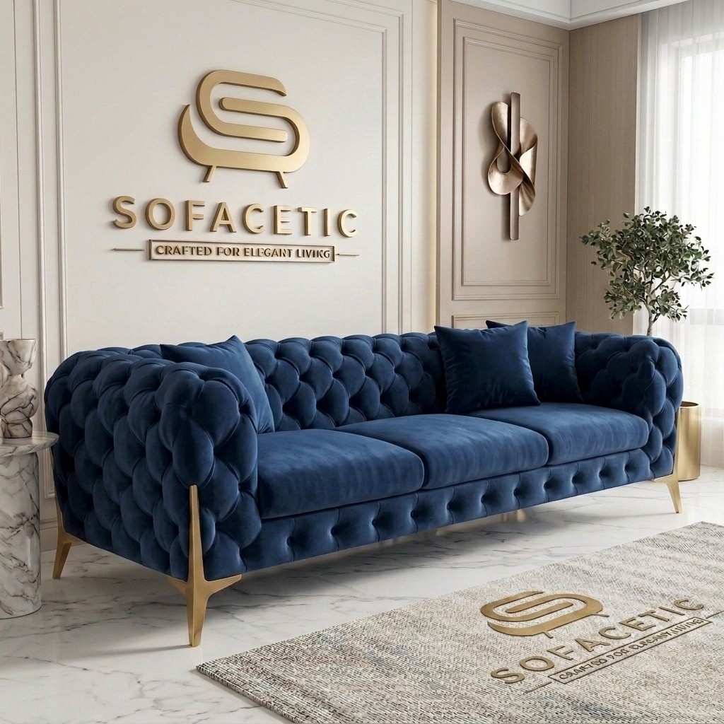Italian Plush Velvet Fabric Chesterfield Sofa Set
