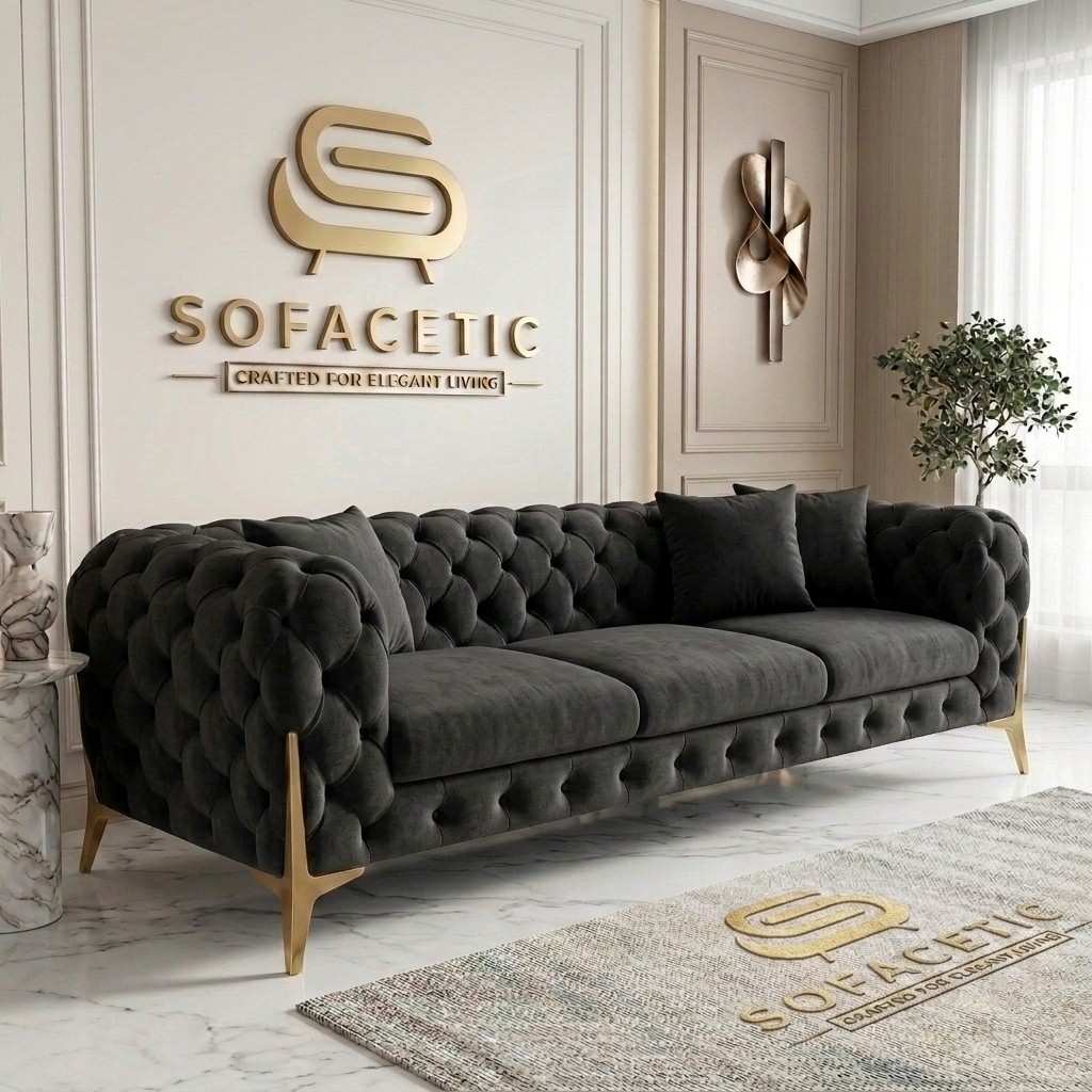 Italian Chenille Fabric Chesterfield Sofa Set